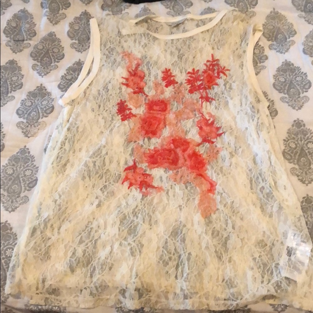 Guess Lace See Through Top with Orange Detailing